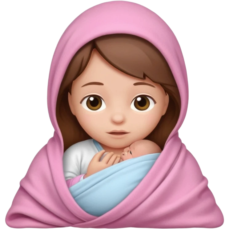 Newborn female baby with brown hair swaddled in a pink blanket emoji
