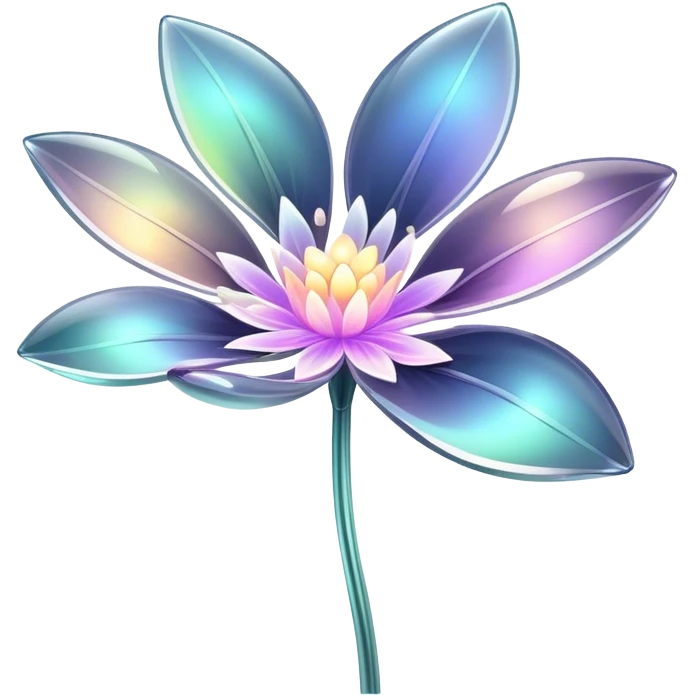 Dark Pastel iridescent transparent bio-luminescent flower with thin glossy glass petals emoji