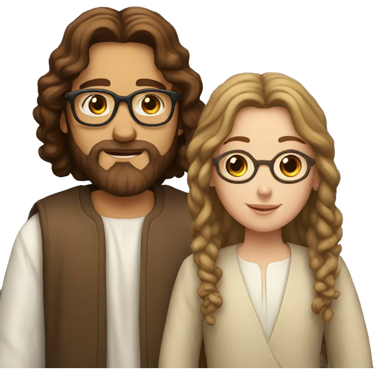 Jesus and a white girl with brown curly hair wearing glasses emoji
