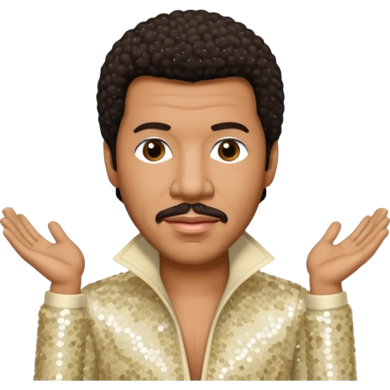 Lionel Richie with dark brown hair, cream sequin outfit  emoji