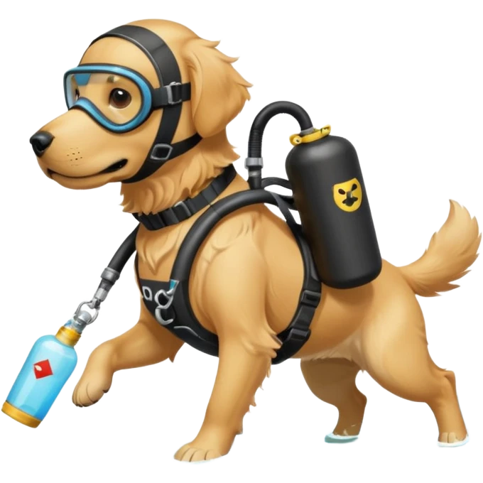 dog wearing scuba gear dive into the sea with diver mask and oxygen tank emoji