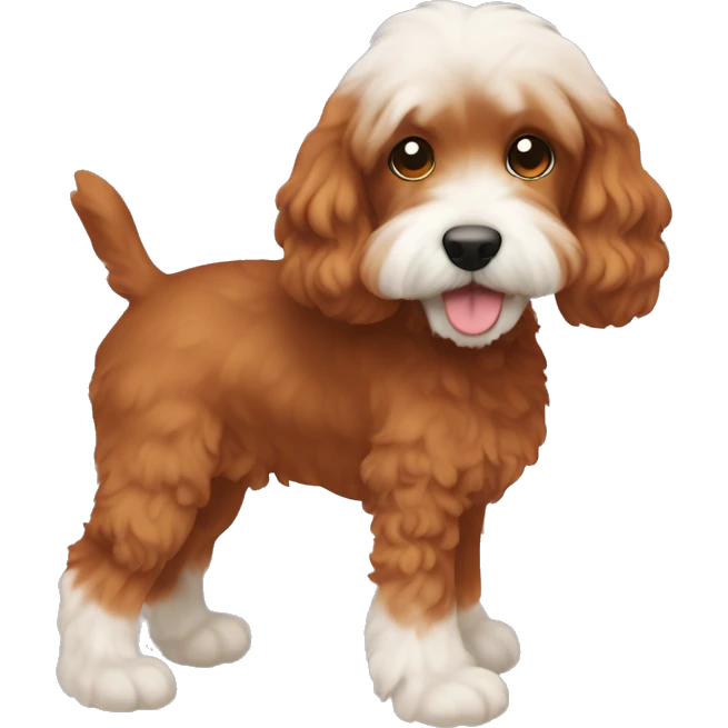 brownish orange cockapoo in colour, with white fur ONLY in her stomach and chin, and feet. Make fully brown-orange except for stomach and feet emoji