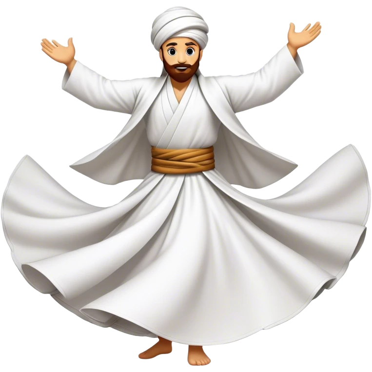 Cinematic Realistic Whirling Dervish Dance Emoji, depicted as a mesmerizing traditional Sufi dance scene with flowing robes and dynamic movement, rendered with vibrant textures and swirling mystical lighting that captures its spiritual energy. emoji