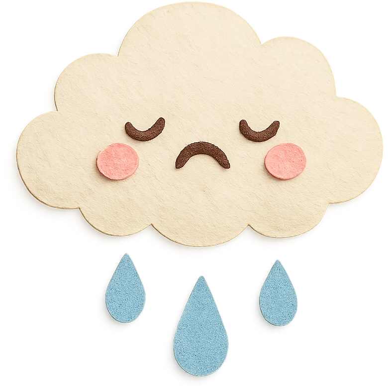 kawaii fluffy white cloud, crying gentle blue raindrops, soft pastel colors, no limbs, full body, paper craft style emoji