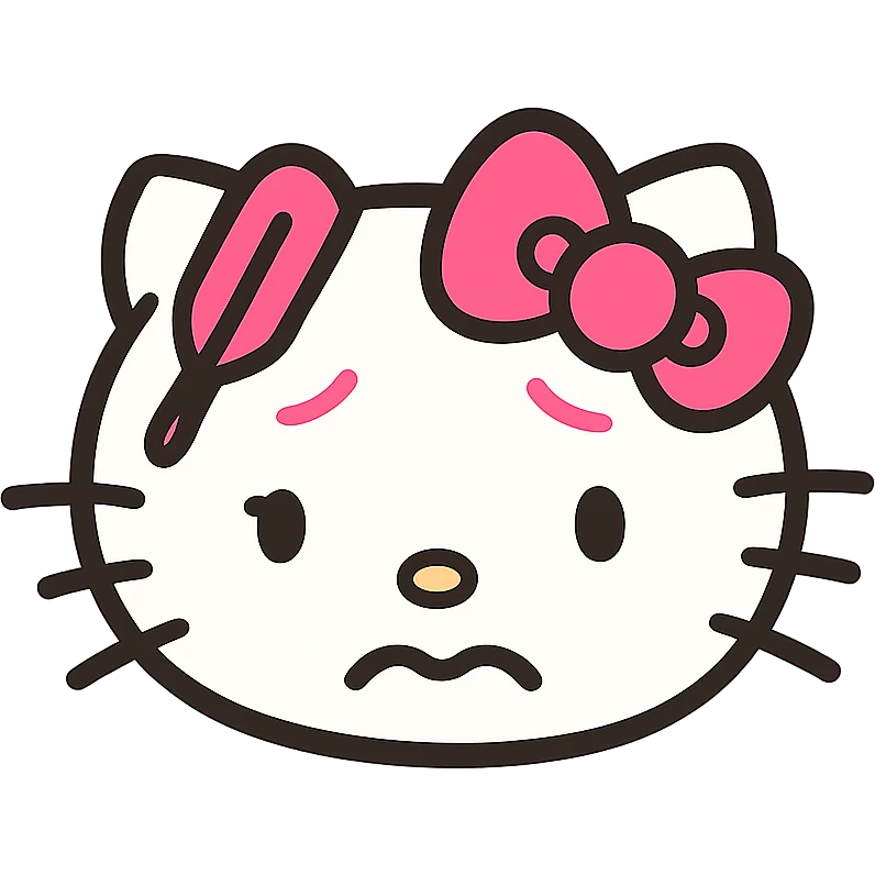 Sick Hello Kitty emoticon, pink and white girly aesthetic, icon style emoji