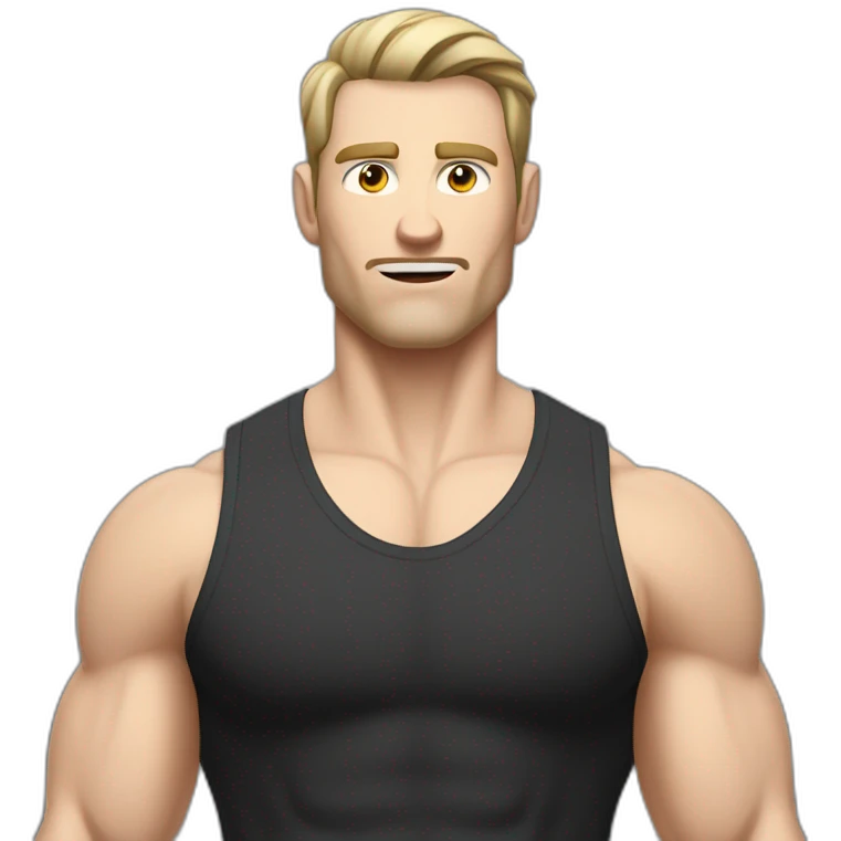 Confused Pale skinned Fit Man With the biceps and dark brown hair in black shirt, gray sports shorts and white Sneakers emoji