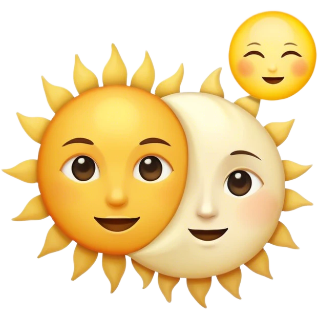 a really bright  big sun and a small moon who shines because of it. the sun is bigger and the moon bright too beside it emoji