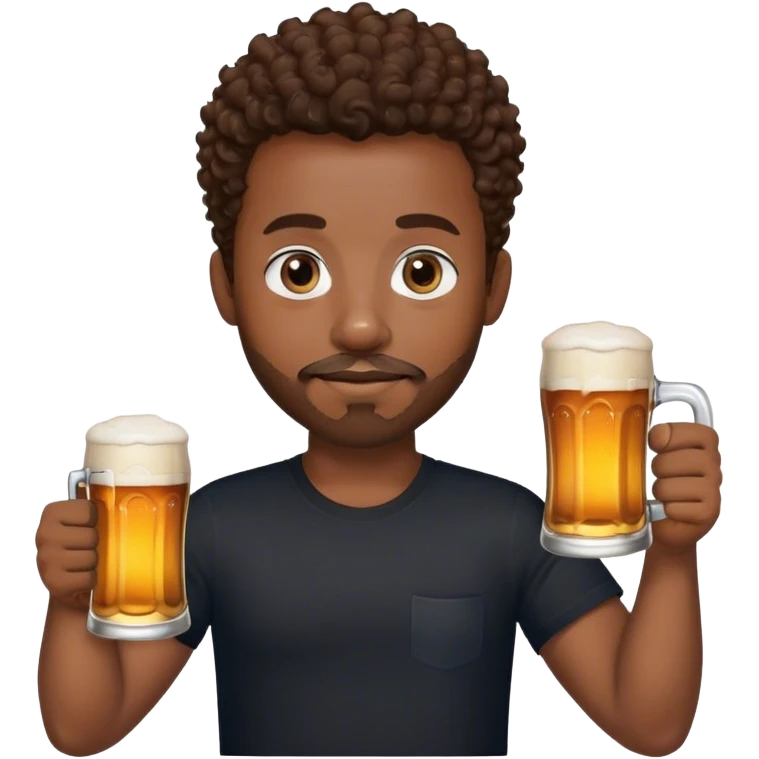black man with short brown curly hair and blue eyes facial hair black shirt holding a beer emoji