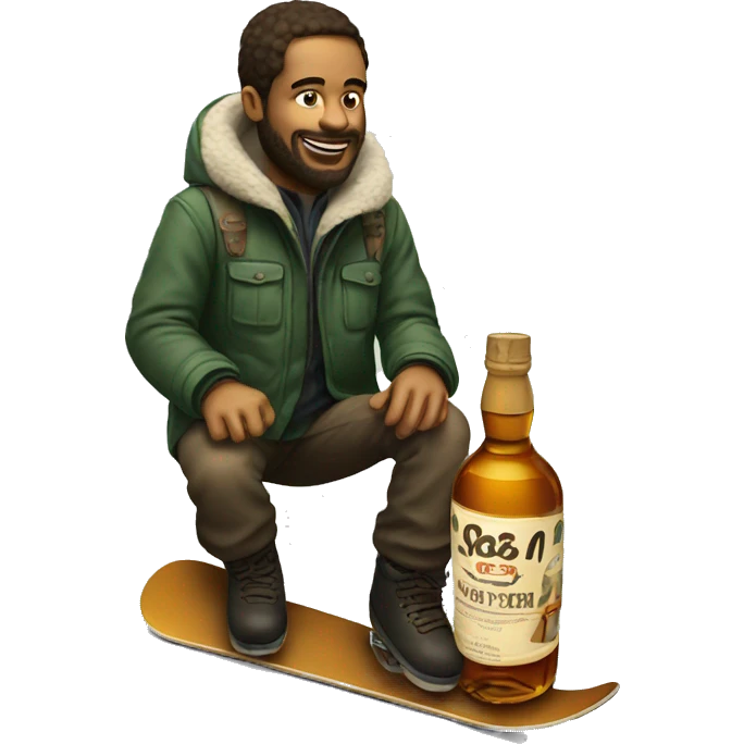 Man with whiskey bottle on the snowboard emoji