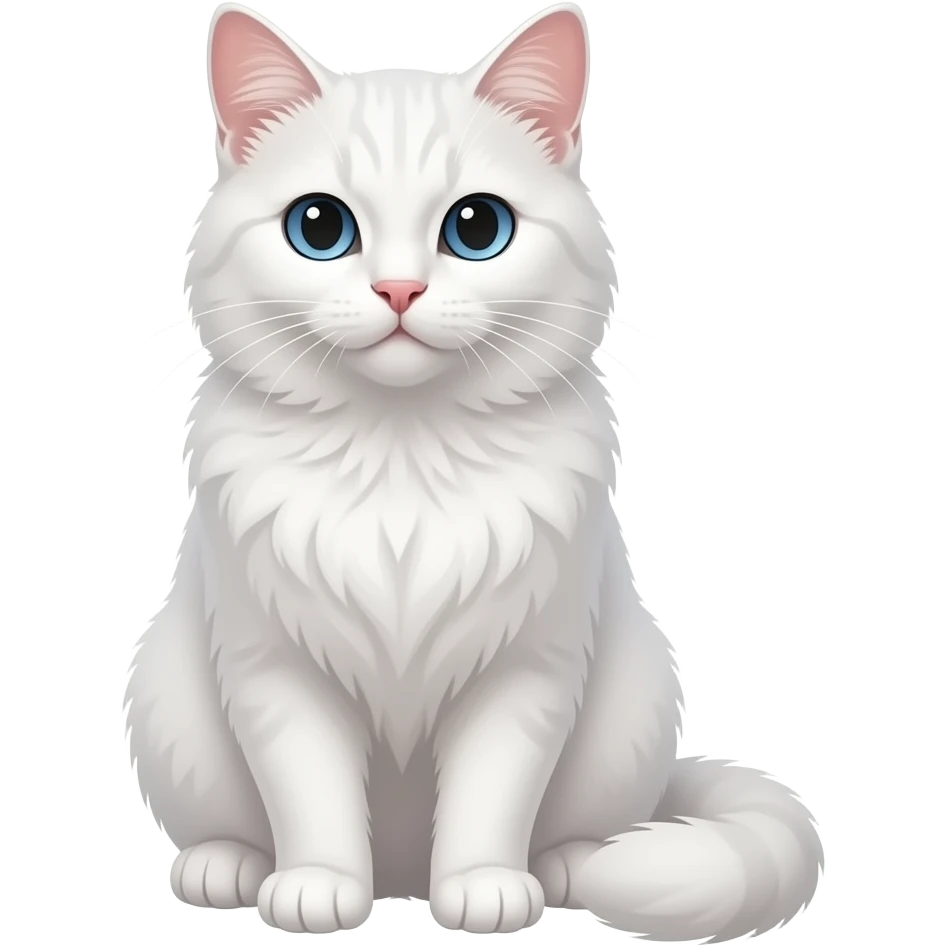 Realistic sitting beautiful fine aesthetic white cat with blue eyes emoji