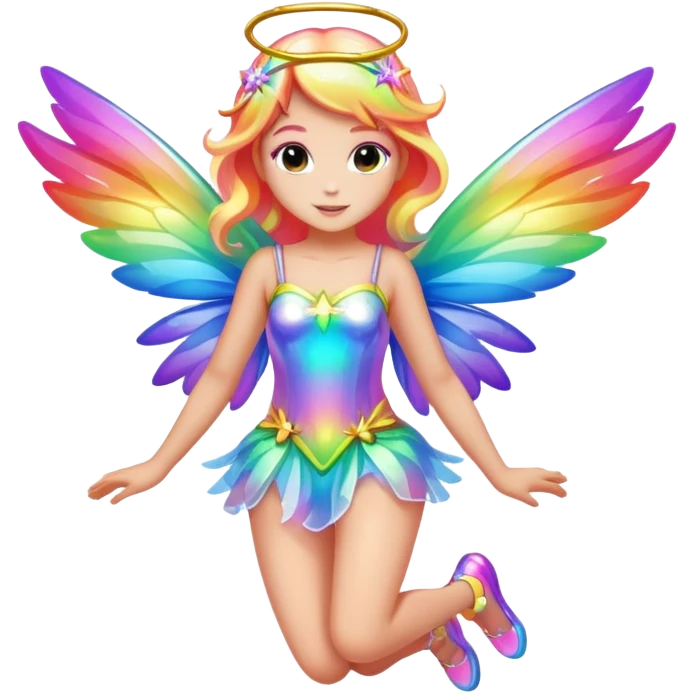 Iridescent fairy flying twinkle rainbow neon emoji