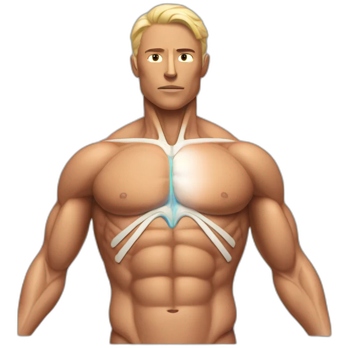 anatomical figure with highlighted pectoralis major muscle emoji