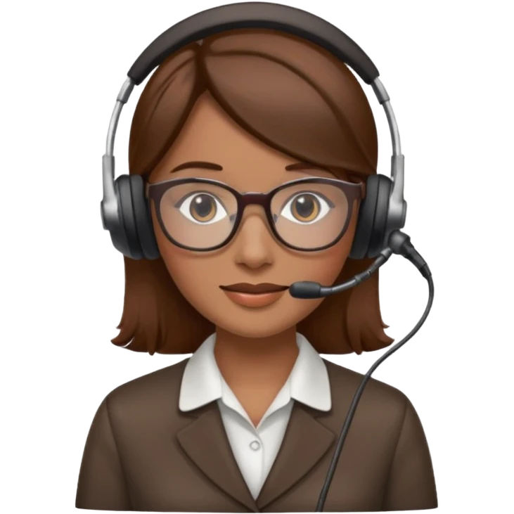 Frau, braune Haare, Brille, mit Headset für Kundenberatung emoji
