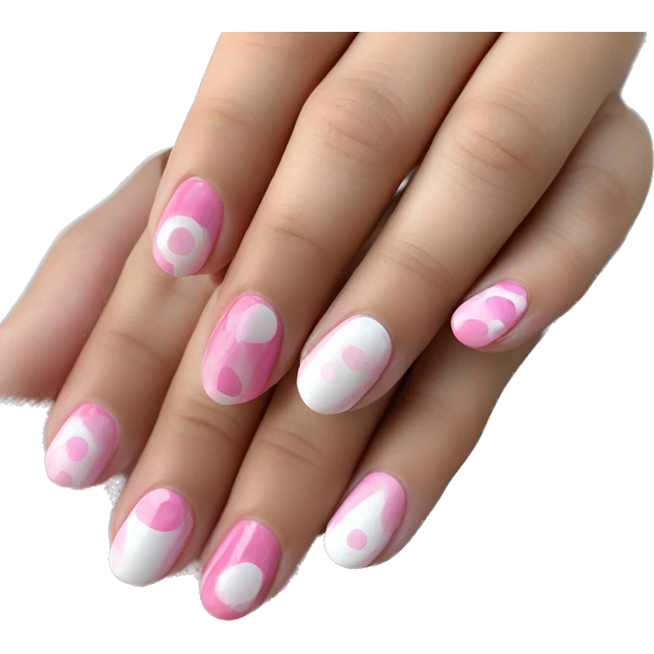 short painted mixture of pink and white ovals nails emoji