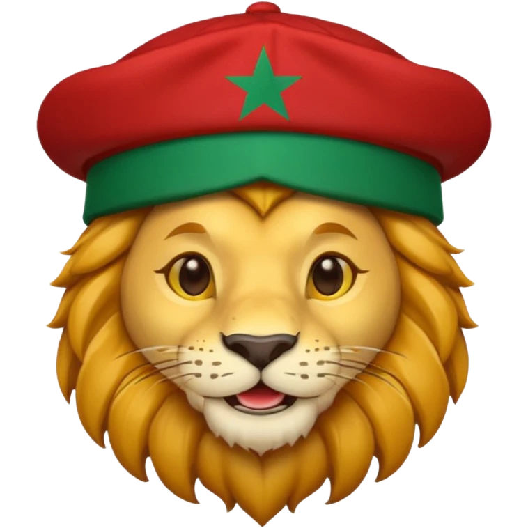 Cute lion emoji face wearing a hat with same flag morocco emoji