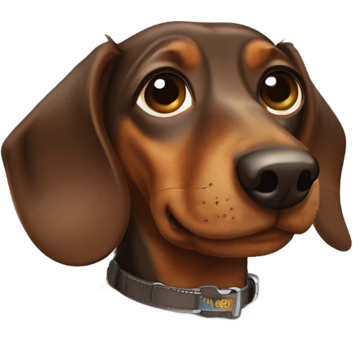 A Brown dachshund with a collar on that has the dogs name “Otis” emoji