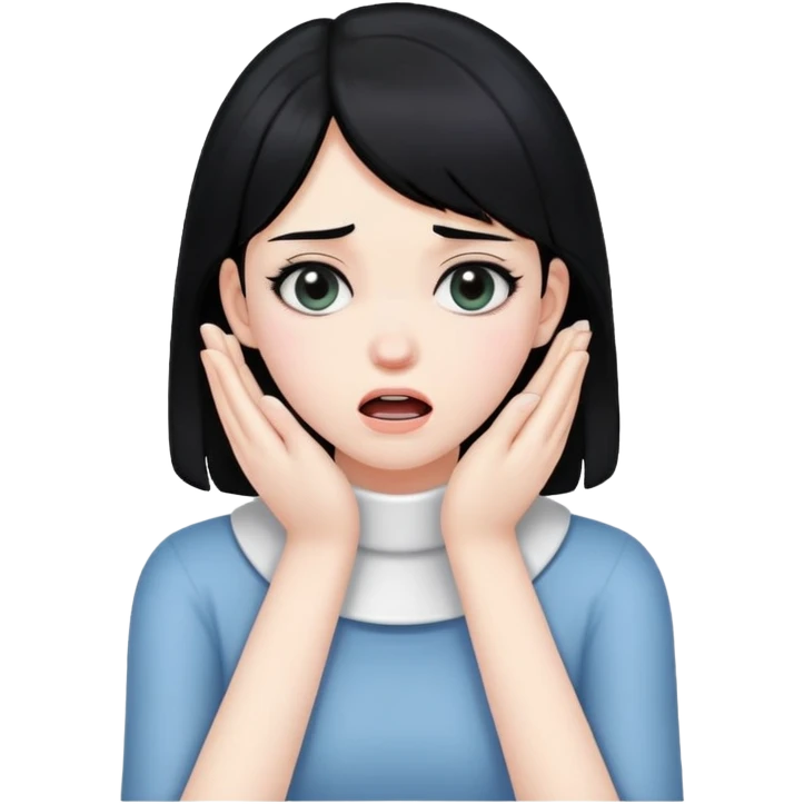 Girl with black hair choking neck with hands emoji