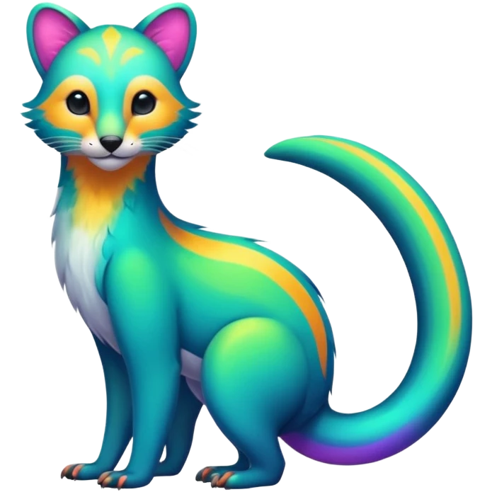 Colorful neon-colored tropical exotic shiny beautiful fantasy-Cacomistle-oncilla-animal-hybrid (full body) emoji