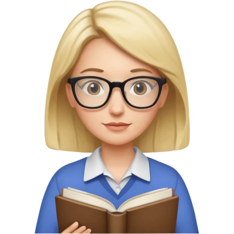 female English teacher with glasses and wearing a shirt, holding an English book emoji