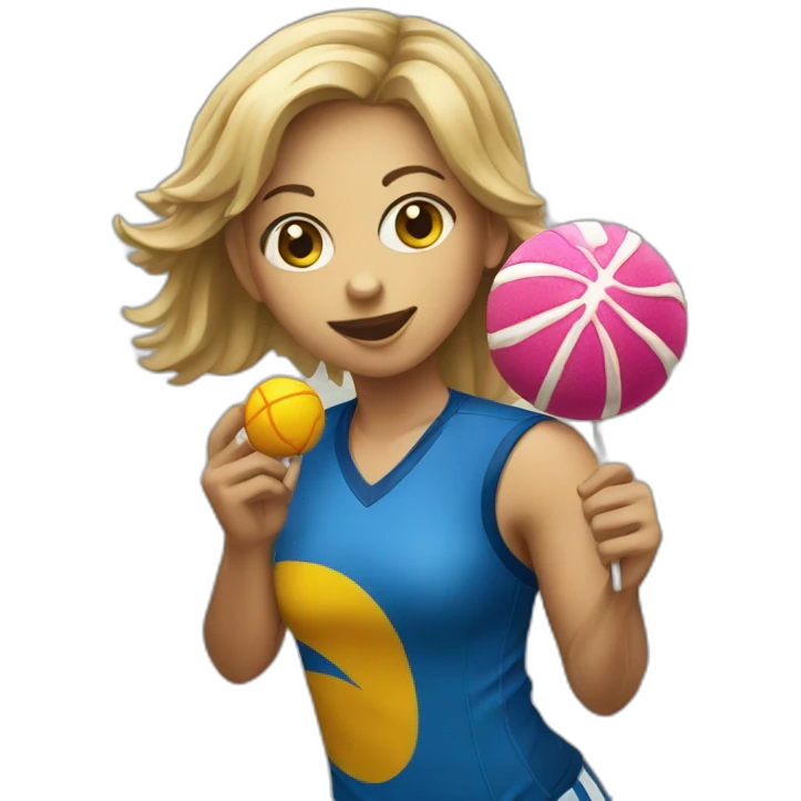handball player female eating lollipop emoji
