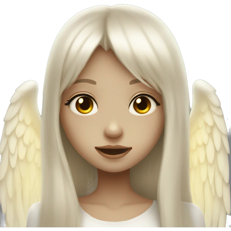 a ghost girl kinda look alike an angel with long dark blond hair and side bangs, her eyes are gold emoji