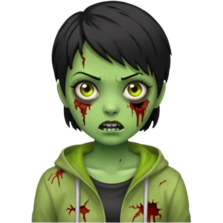 Zombie girl with black short hair in zombie green emoji