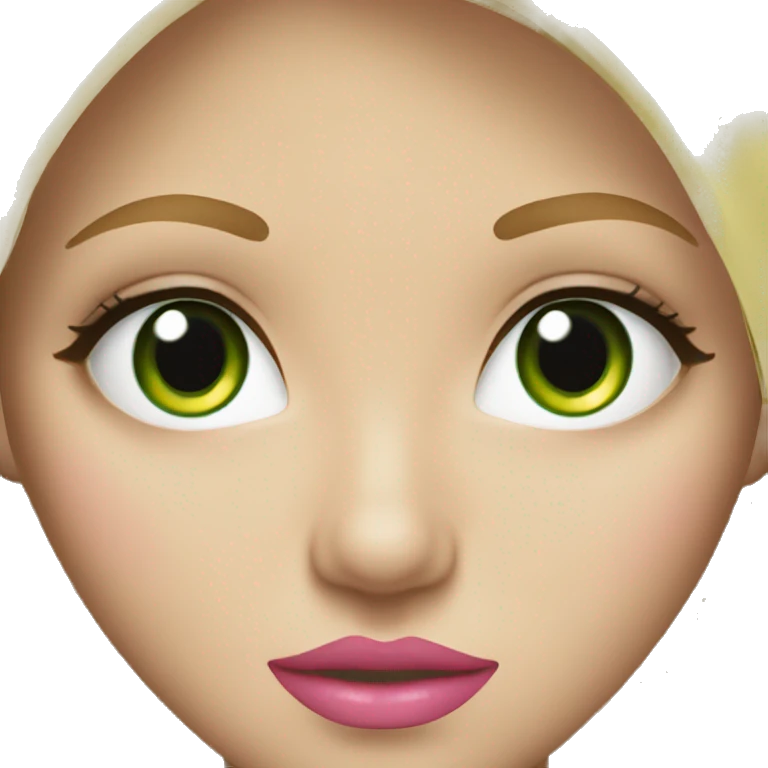 Beautiful blond girl with green eyes and pink lips  emoji