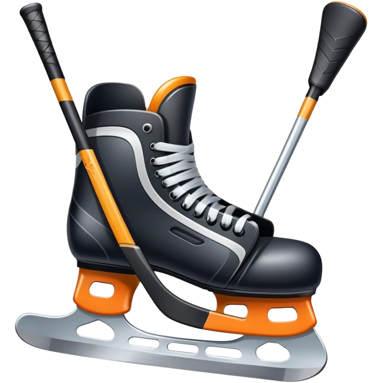 Please, make An icon featuring The background shows a packed stadium with cheering fans, bright arena lights, and an icy rink and close-up shots of key hockey equipment: a hockey stick, puck, and skates. Transparent background highlights the essentials of the game and the thrill of the sport. emoji