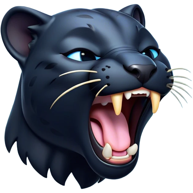 Cinematic Cute Yawning Panther Portrait Emoji, Head tilted slightly with a dramatic, wide-open yawn, showcasing a sleek, shadowy form with drowsy, half-closed eyes and a relaxed, open expression, Simplified yet irresistibly adorable features, highly detailed, glowing with a soft, cozy dark glow, high shine, relaxed yet expressive, stylized with a dash of whimsical elegance, soft glowing outline, capturing the essence of a drowsy yet affectionate jungle guardian that appears ready to stretch out for a nap! emoji