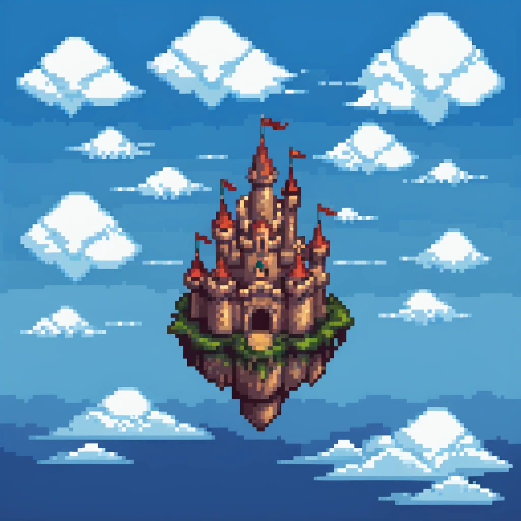 simple castle floating in the sky with clouds emoji