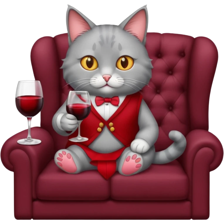 gray Cat sitting On A Couch holding Wine emoji