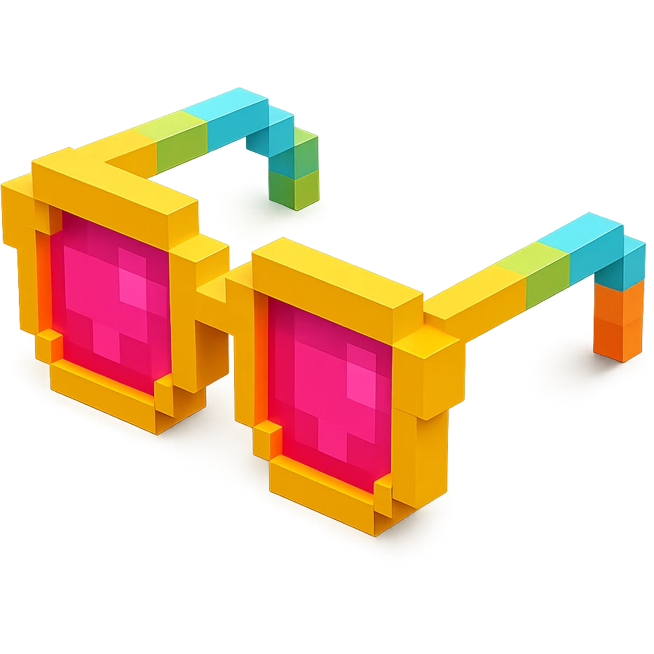 Voxel-style glasses with pink lenses, colorful and vibrant emoji