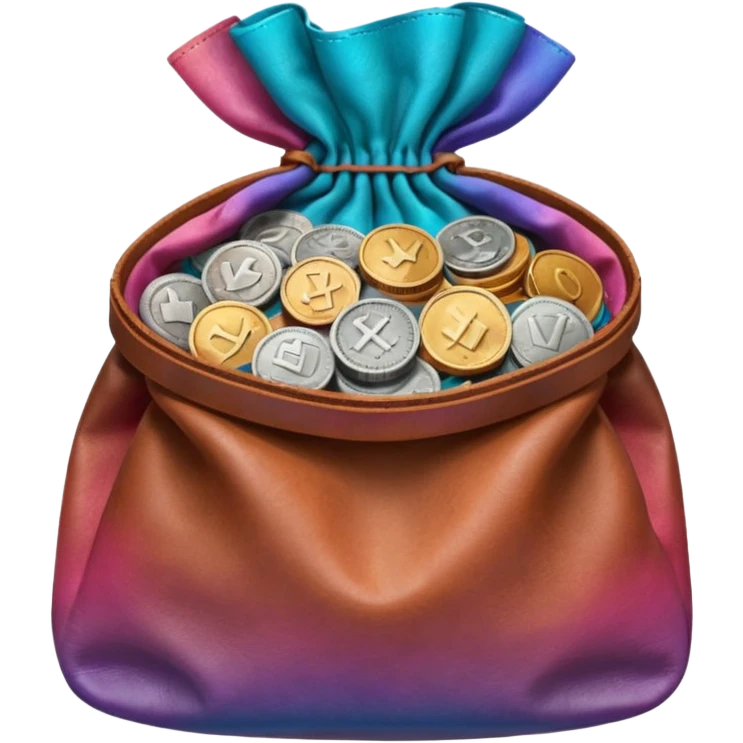 coins inside brown leather bag

Change coins color in in gradient of turquoise, blue, pink, purple, and coral emoji