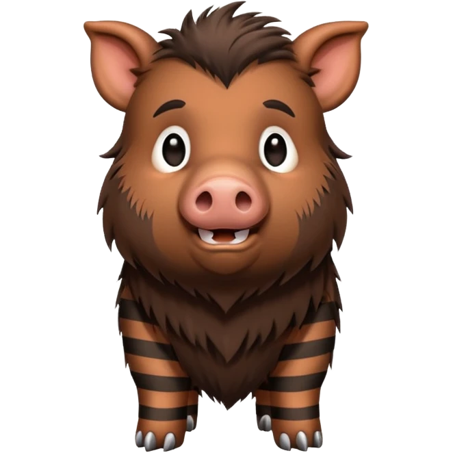 cute hairy boar, dark brown with stripes  emoji