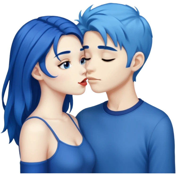 Dark blue haired girl with blue hair boy kissing emoji