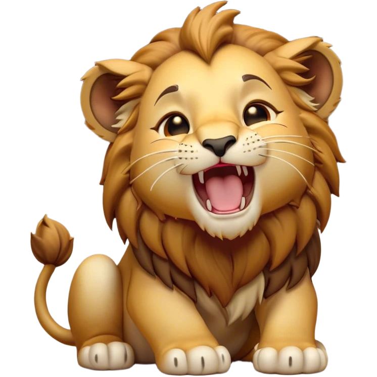 Cinematic Cute Yawning Lion Cub Portrait Emoji, Head tilted slightly with a dramatic, wide-open yawn, showcasing a soft, downy tawny Fur with a majestic mane, floppy ears slightly drooping, round amber eyes barely open in drowsy contentment, Simplified yet irresistibly adorable features, highly detailed, glowing with a soft, cozy glow, high shine, relaxed yet expressive, stylized with a touch of savannah whimsy, bright and endearing, soft glowing outline, capturing the essence of a sleepy yet affectionate Lion Cub, so drowsy it feels like it could stretch out of the screen and curl up for a nap! emoji