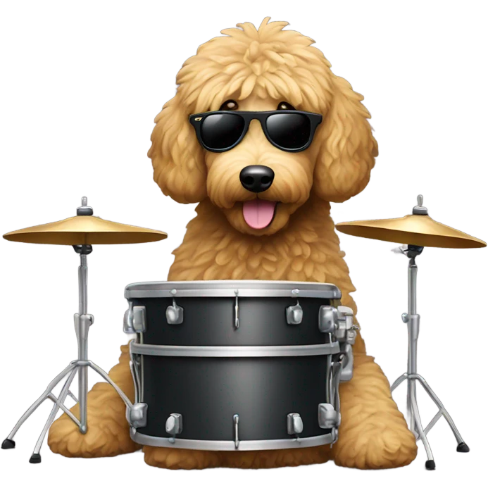 Golden doodle. Wearing sunglasses playing the drums  emoji