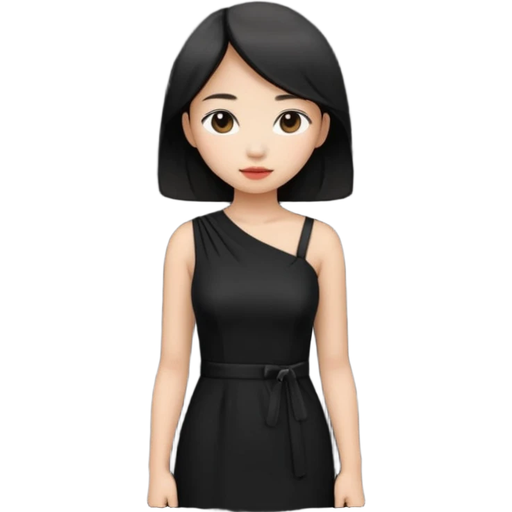 asian young woman in shoulder closed black dress emoji
