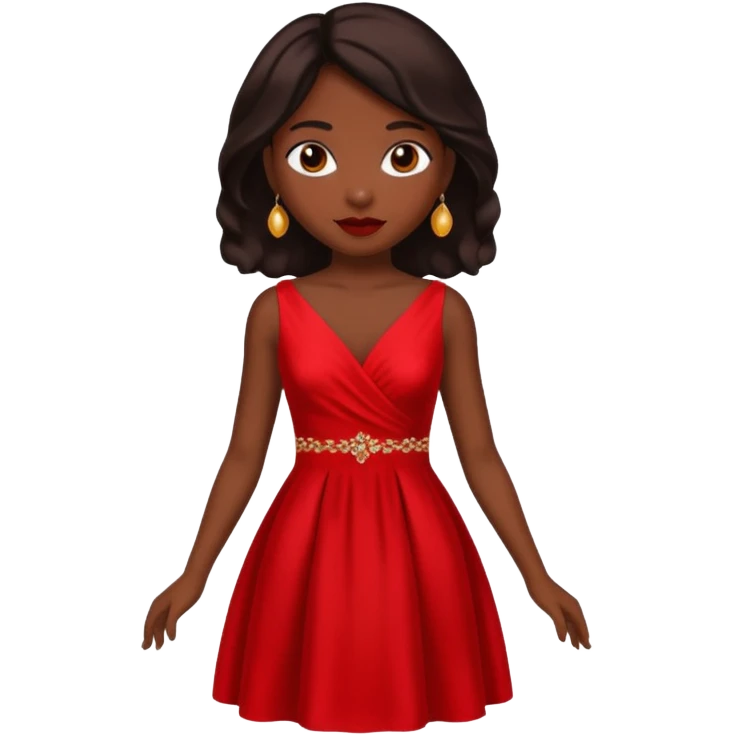 Dark skin emoji in red dress emoji