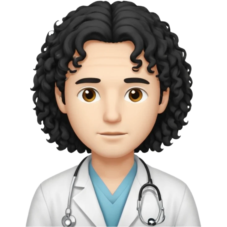 A young male slim doctor with long black curly hair hair which covered his forehead emoji