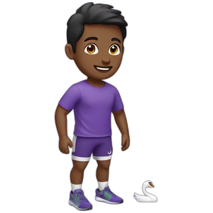 Boy Runner in purple T-shirt and swan logo emoji