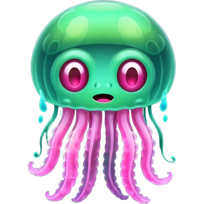 Cute green pink jellyfish with ugly face emoji