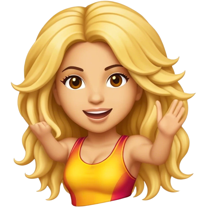 Cinematic Realistic Shakira Pop Culture Emoji, depicted with an energetic, dynamic portrayal of the global pop star rendered with lifelike textures and vibrant, charismatic lighting. emoji
