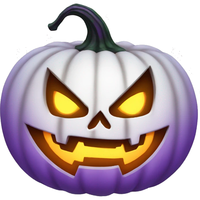 White carved pumpkin glowing purple evil emoji