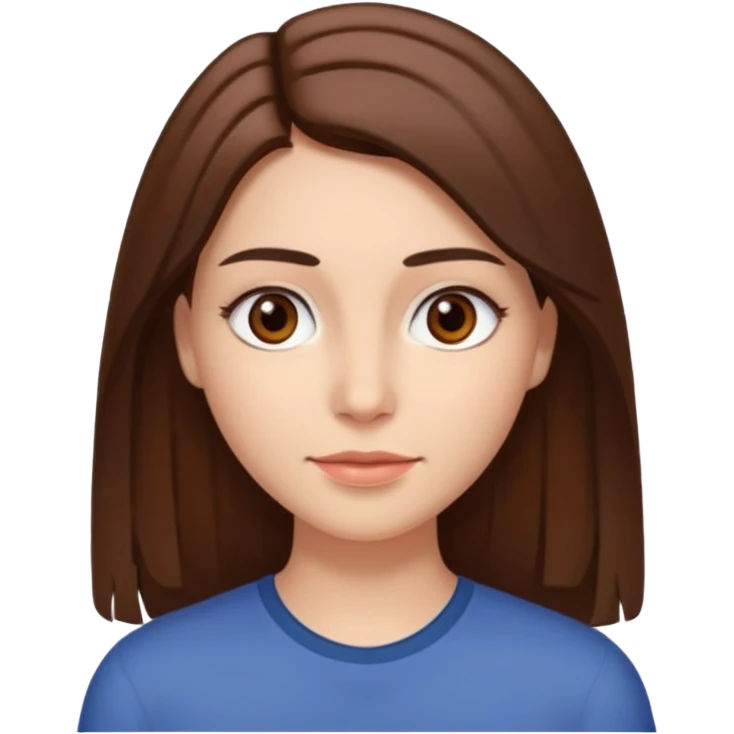 woman with straight brown hair down to her chest middle part brown eyes and eyebrows and slight smile emoji
