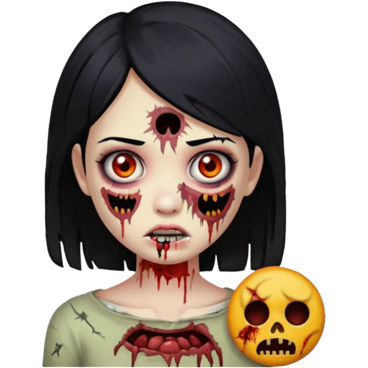 franjinha, zombie, emoji, menina, cabelo preto emoji