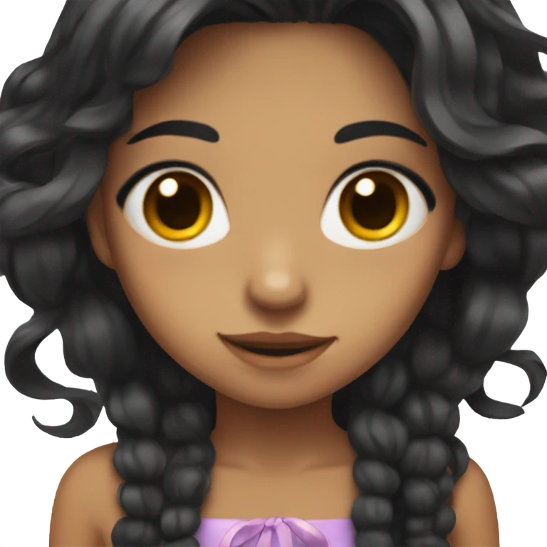 girl with long black hair with ribbon in her hair and  tan skin emoji