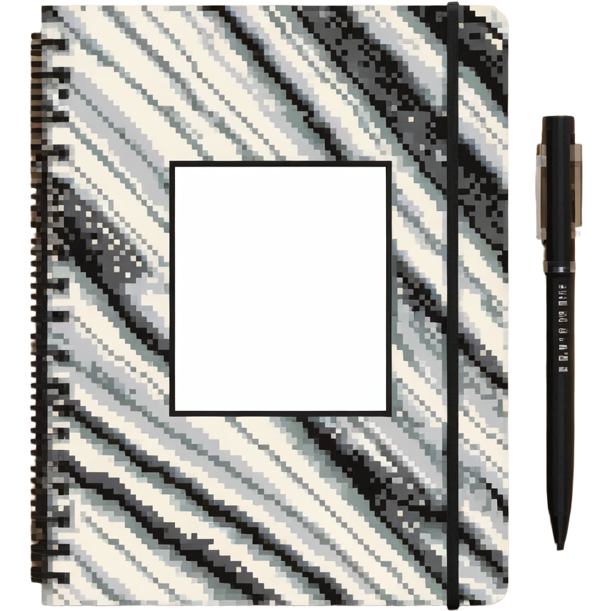 composition notebook, black and white marbled emoji