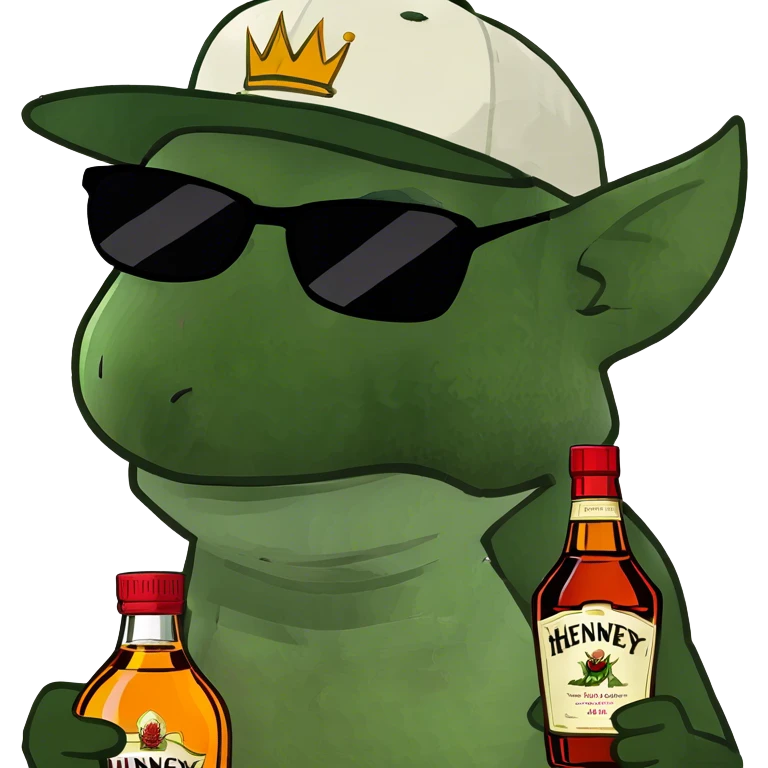 A gremlin holding a Hennessy bottle emoji