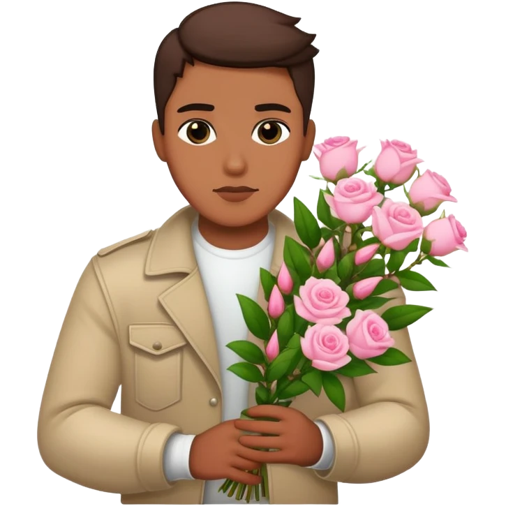 The bad boy is holding a bouquet of pink jasmine roses emoji